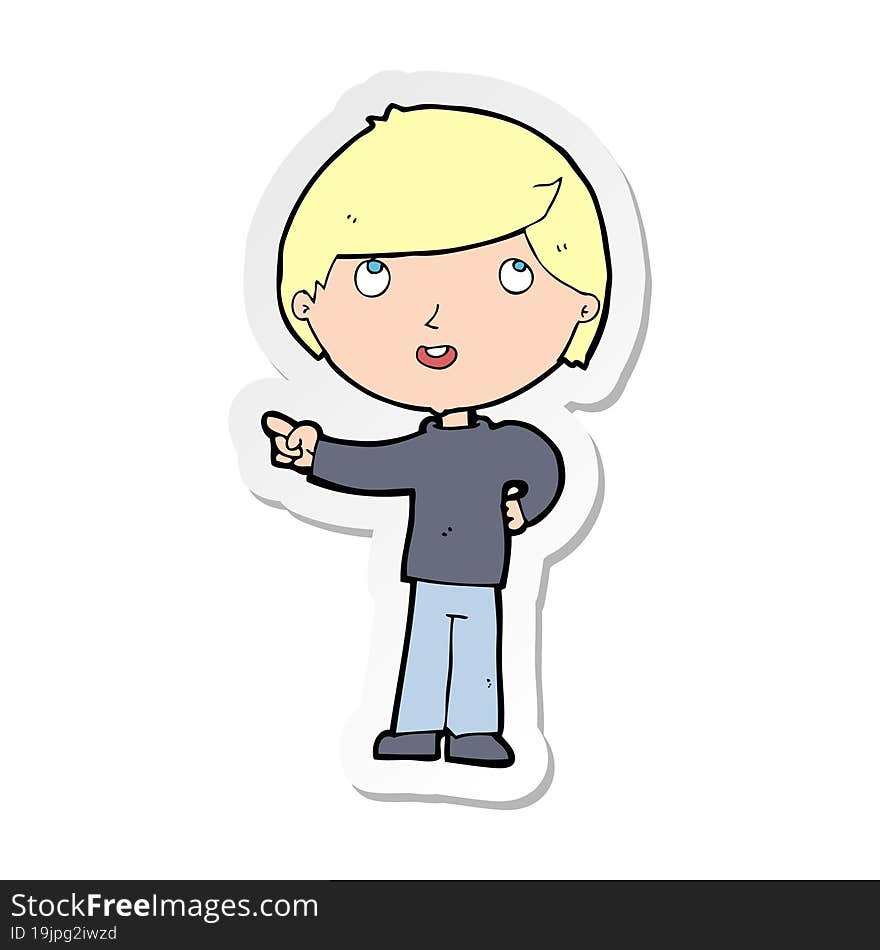 sticker of a cartoon boy pointing