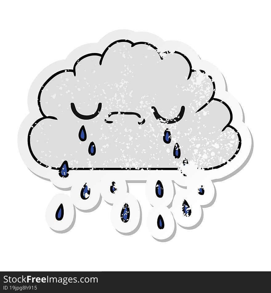 distressed sticker cartoon of cute crying cloud