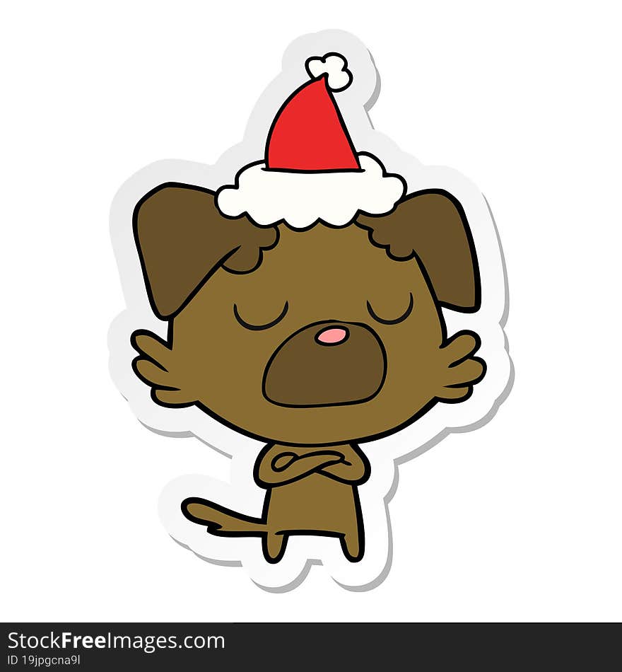 hand drawn sticker cartoon of a dog wearing santa hat