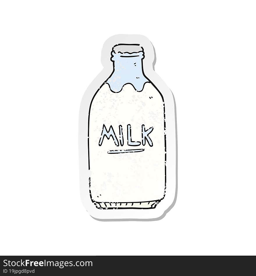 retro distressed sticker of a cartoon milk bottle