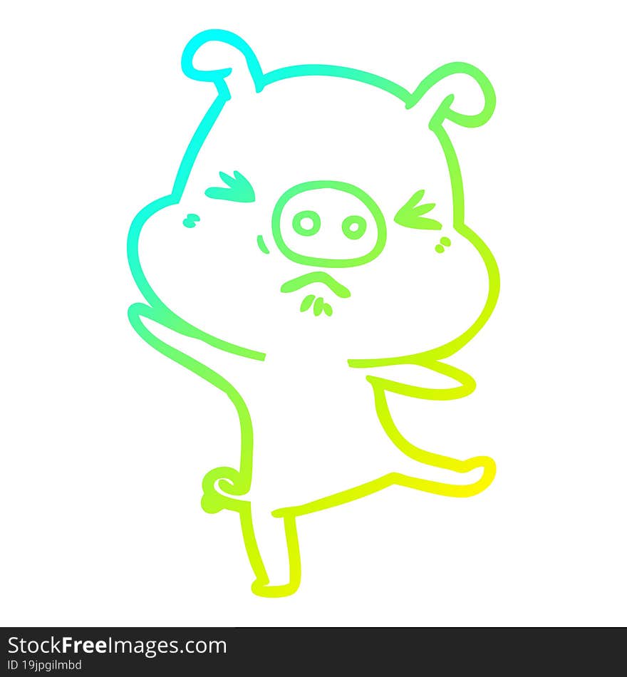 cold gradient line drawing cartoon furious pig