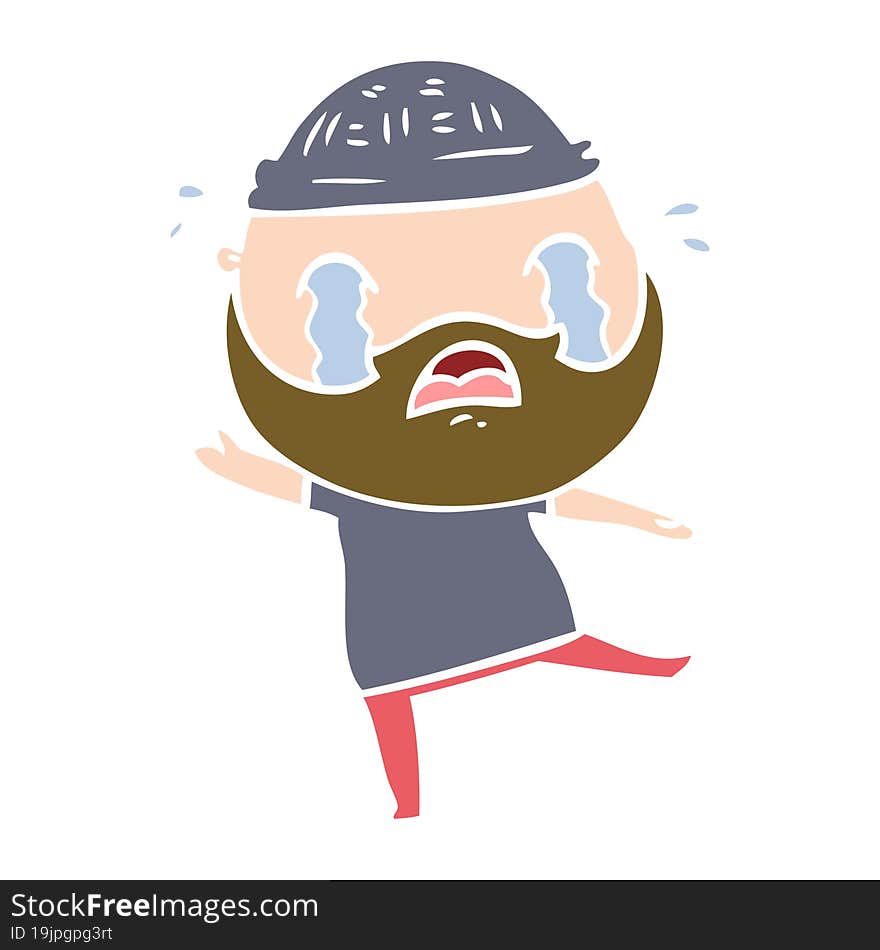 flat color style cartoon bearded man crying