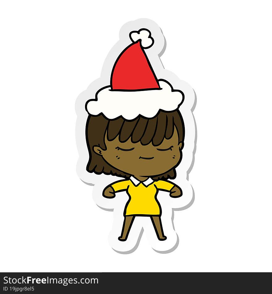 hand drawn sticker cartoon of a woman wearing santa hat