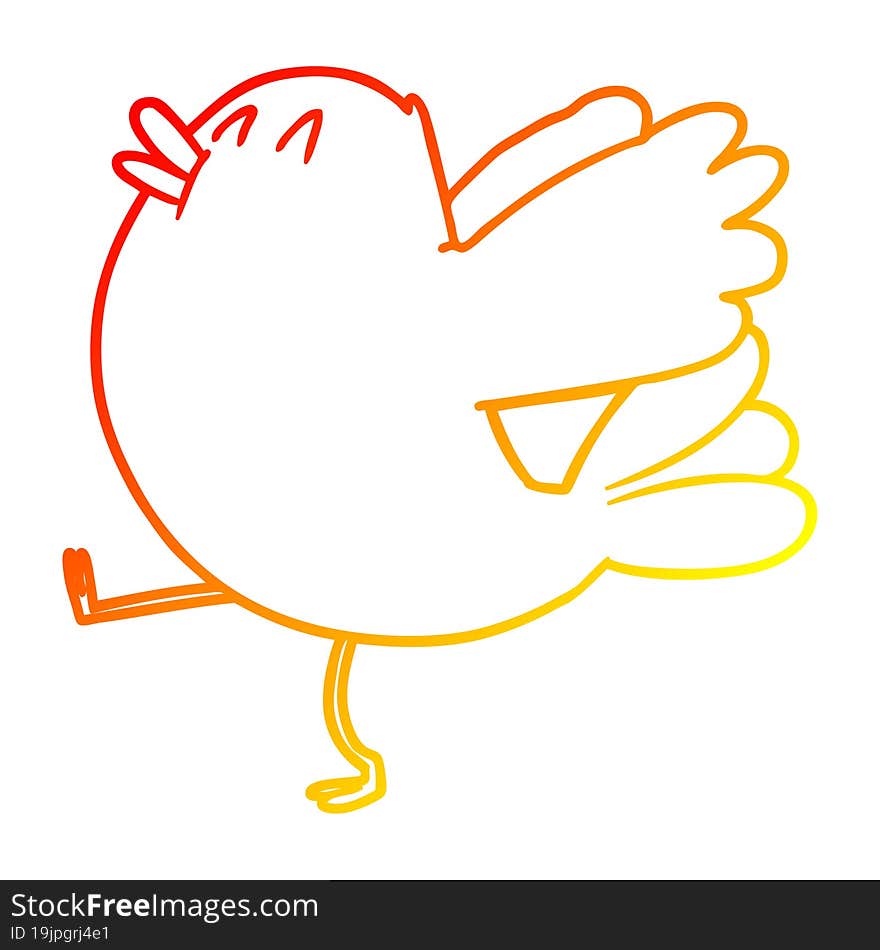 warm gradient line drawing of a cartoon flapping bird