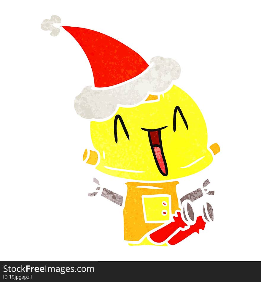 retro cartoon of a robot wearing santa hat