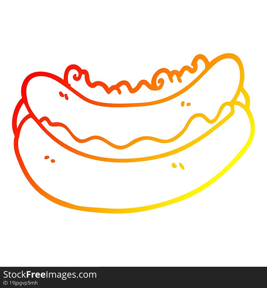 warm gradient line drawing cartoon hotdog