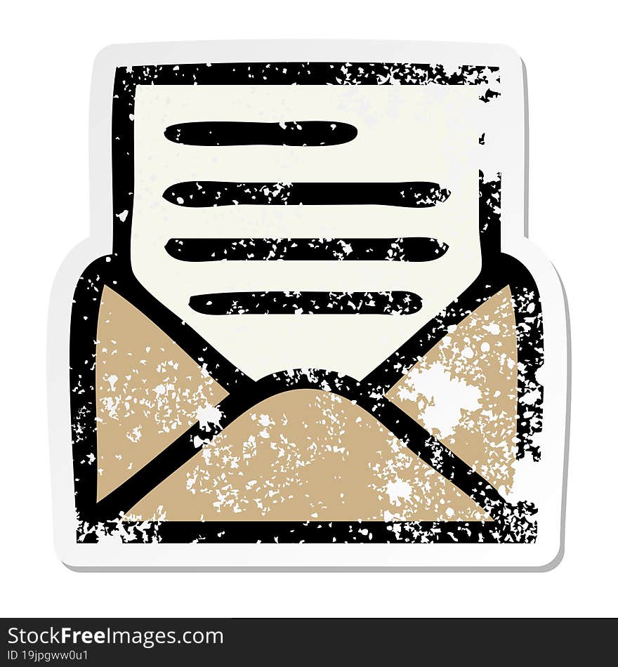 Distressed Sticker Of A Cute Cartoon Letter And Envelope