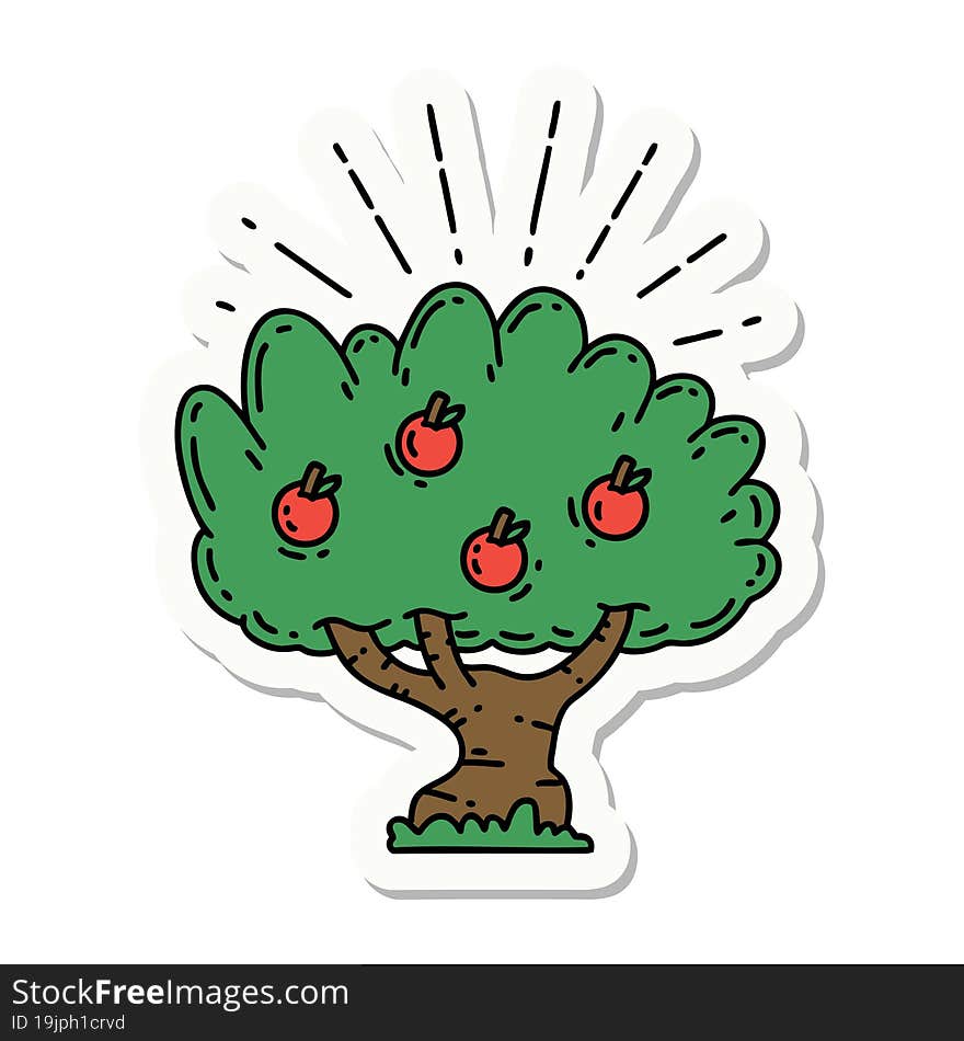 sticker of tattoo style apple tree