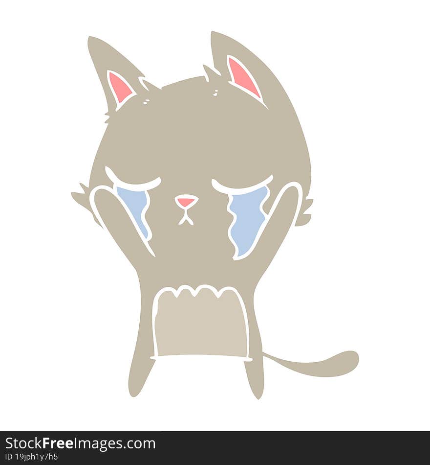 crying flat color style cartoon cat