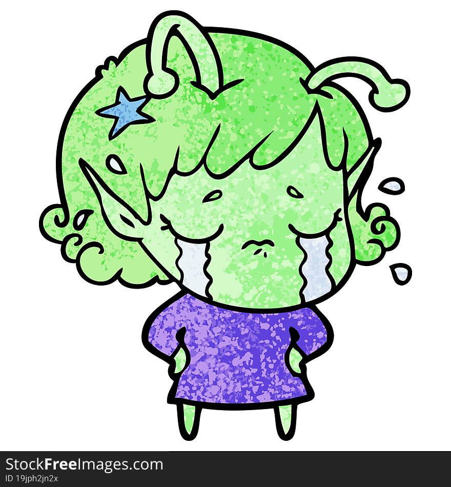 cartoon crying alien girl. cartoon crying alien girl