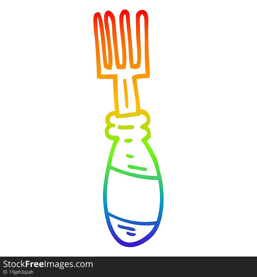 Rainbow Gradient Line Drawing Cartoon Fork