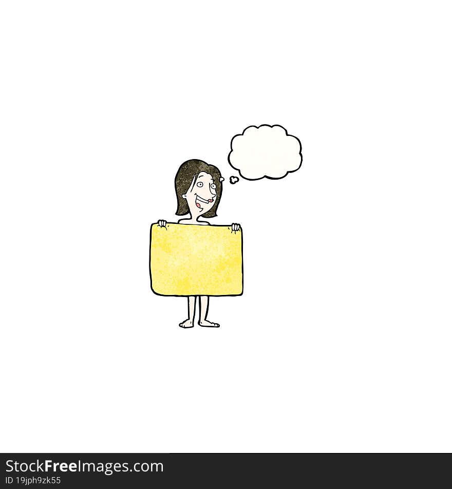 cartoon woman hiding behind towel