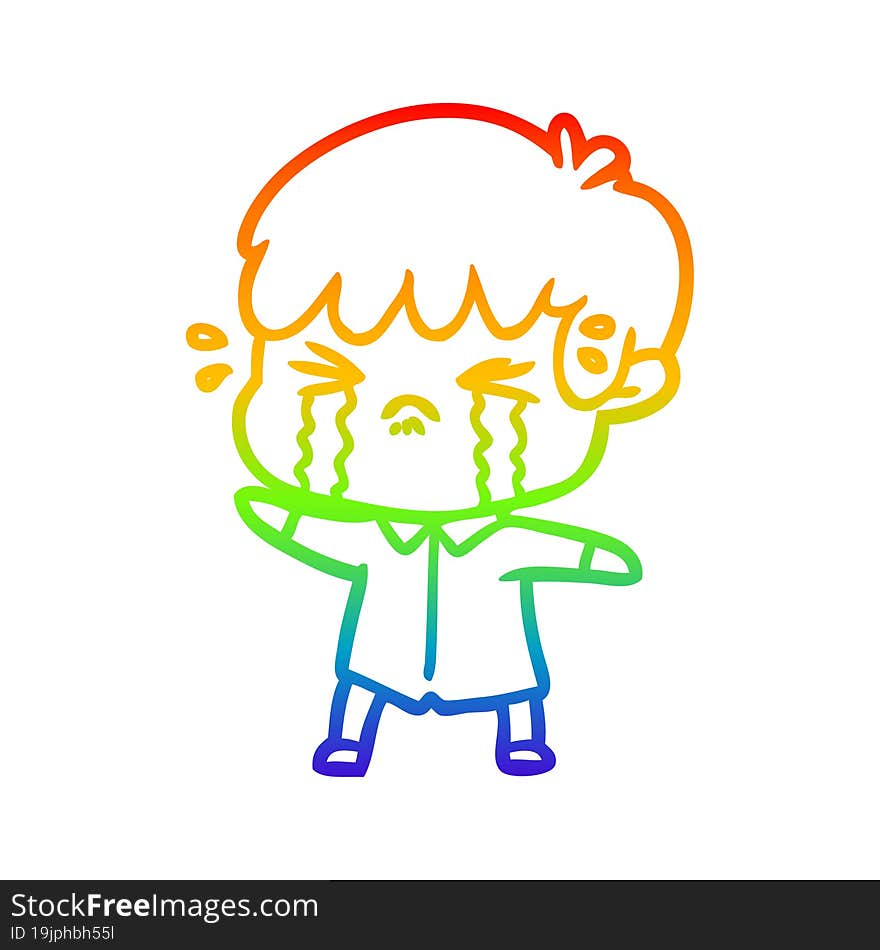 Rainbow Gradient Line Drawing Cartoon Boy Crying