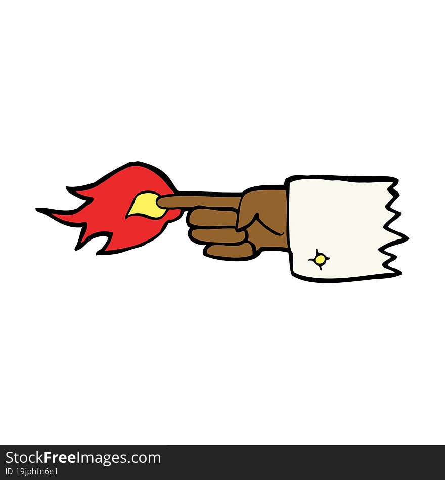 Cartoon Flaming Pointing Finger Symbol