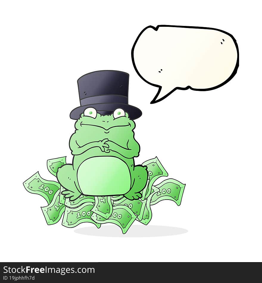 freehand drawn speech bubble cartoon rich frog in top hat