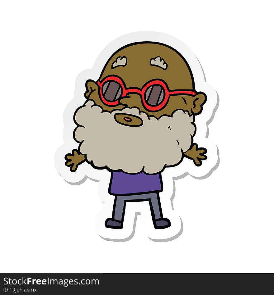 Sticker Of A Cartoon Curious Man With Beard And Sunglasses