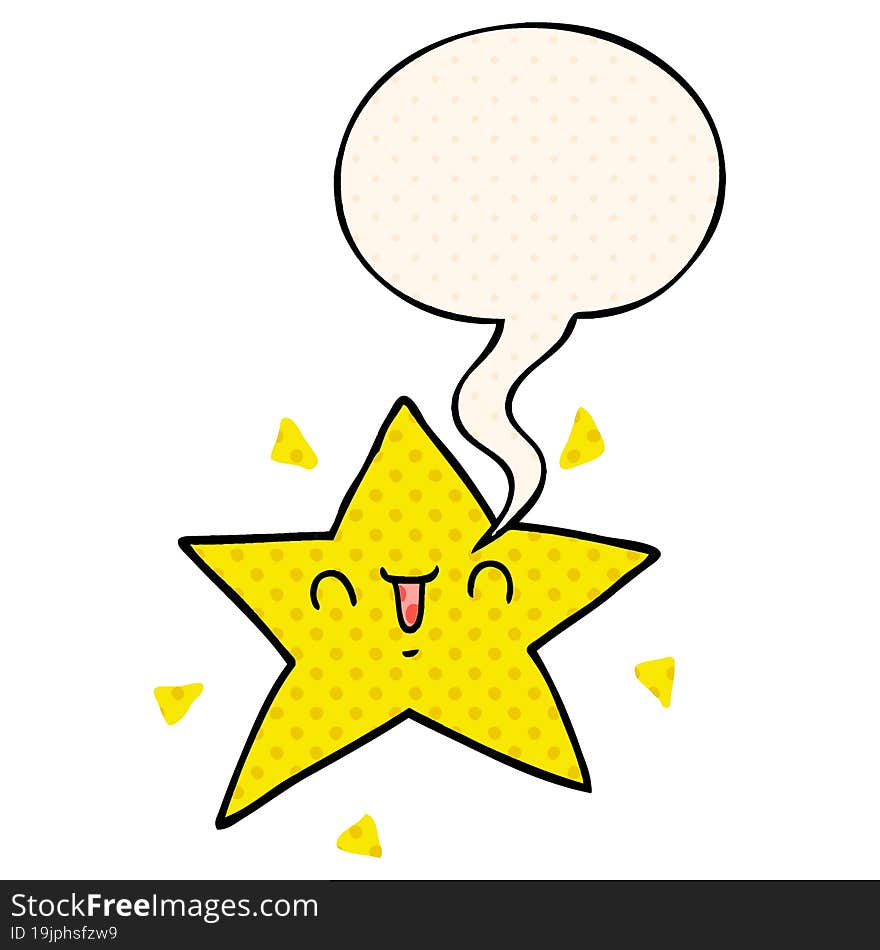 cartoon happy star and speech bubble in comic book style