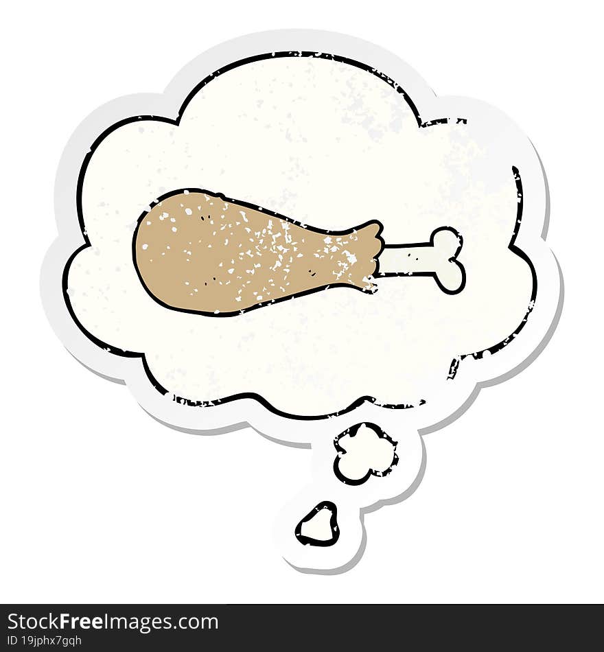 cartoon chicken leg with thought bubble as a distressed worn sticker