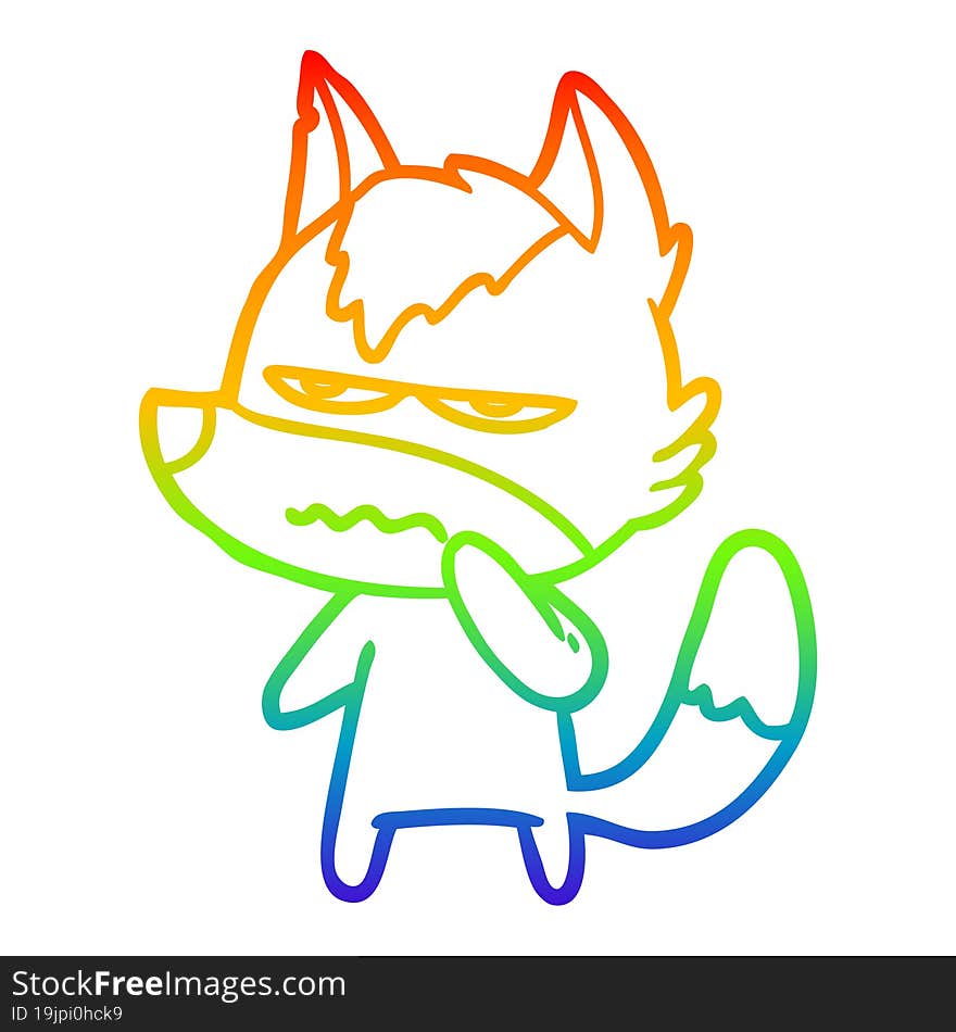 rainbow gradient line drawing cartoon annoyed wolf