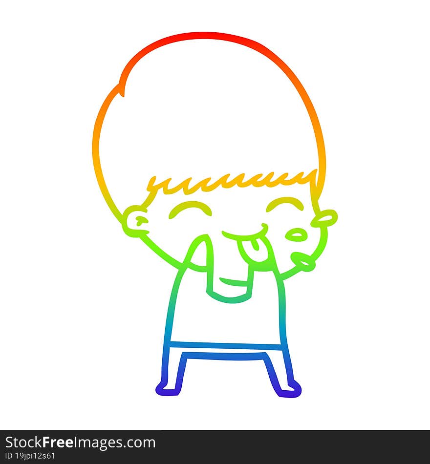 rainbow gradient line drawing cartoon boy blowing raspberry