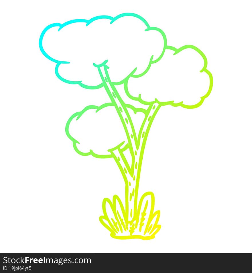 cold gradient line drawing of a Cartoon tree