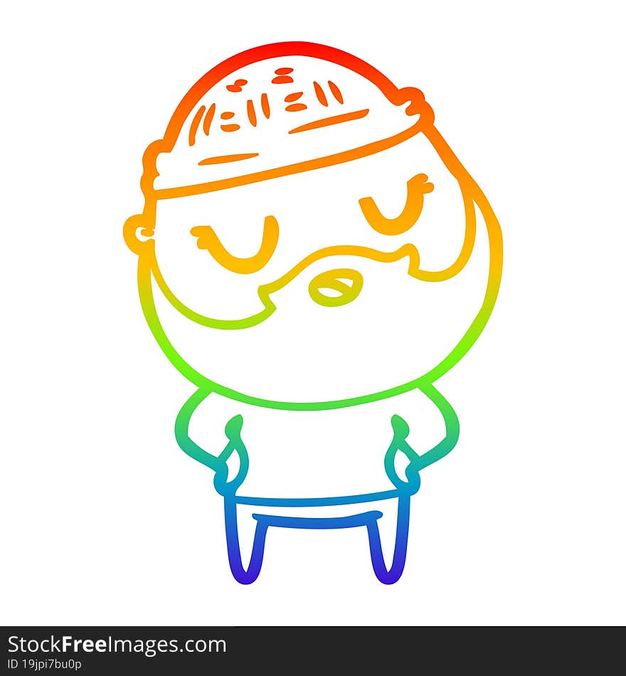 Rainbow Gradient Line Drawing Cute Cartoon Man With Beard