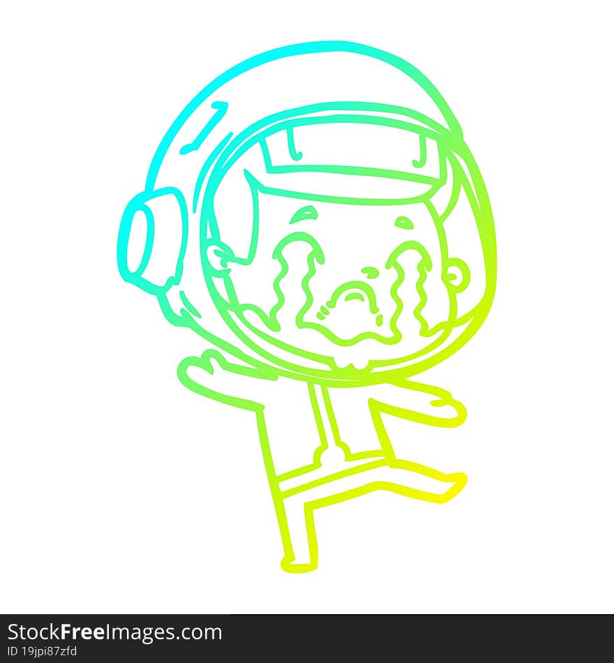 cold gradient line drawing of a cartoon crying astronaut