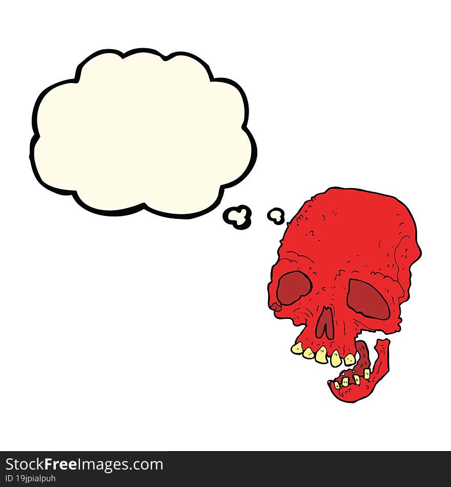 cartoon spooky skull with thought bubble