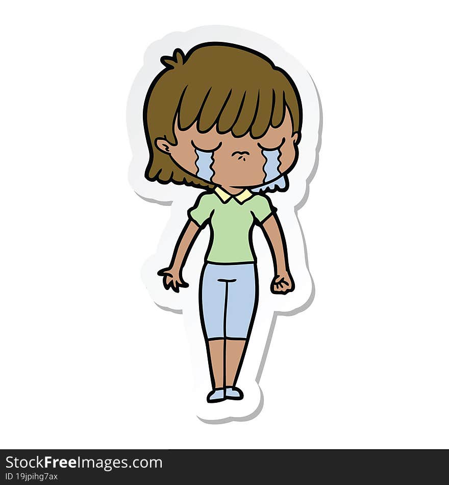 Sticker Of A Cartoon Woman Crying