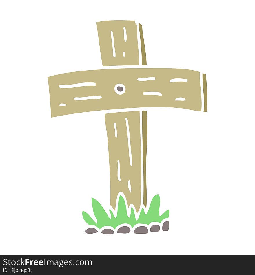 flat color illustration cartoon graveyard cross