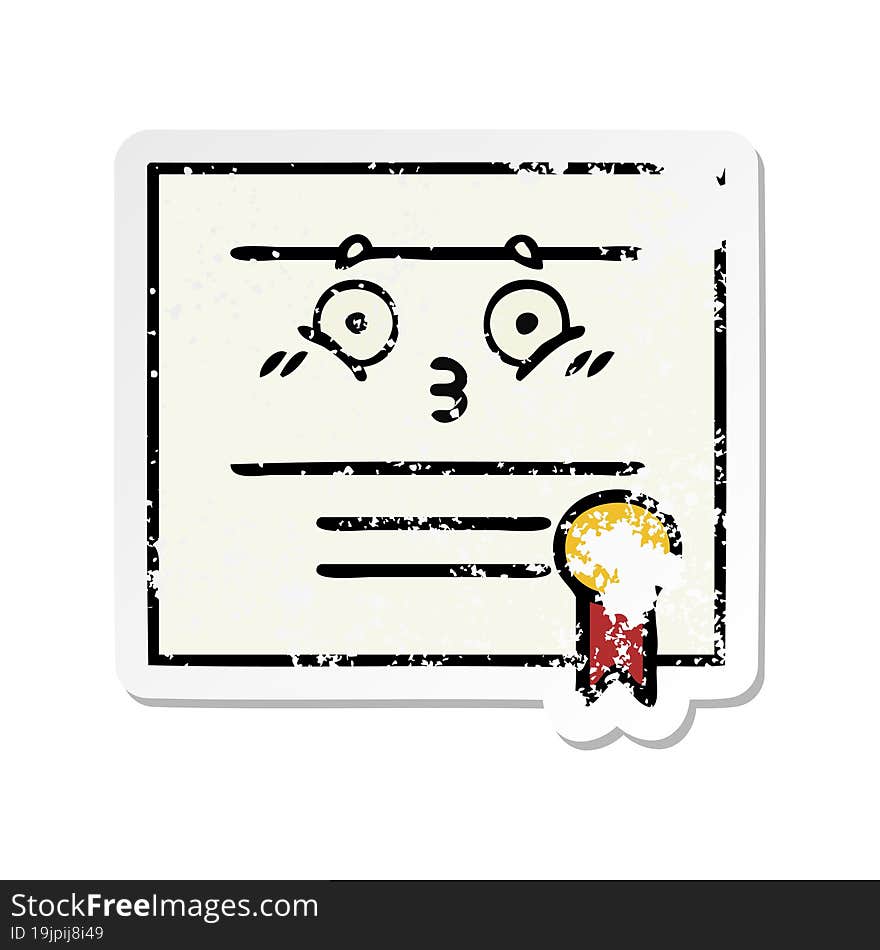 distressed sticker of a cute cartoon graduation diploma