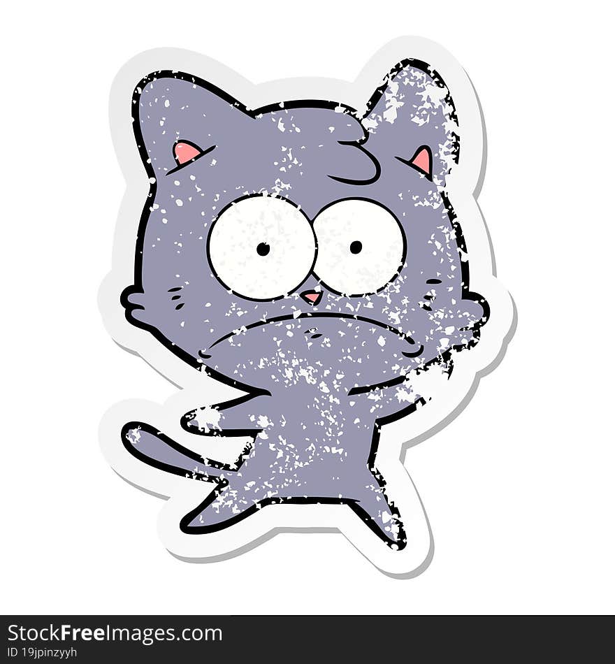 distressed sticker of a cartoon nervous cat