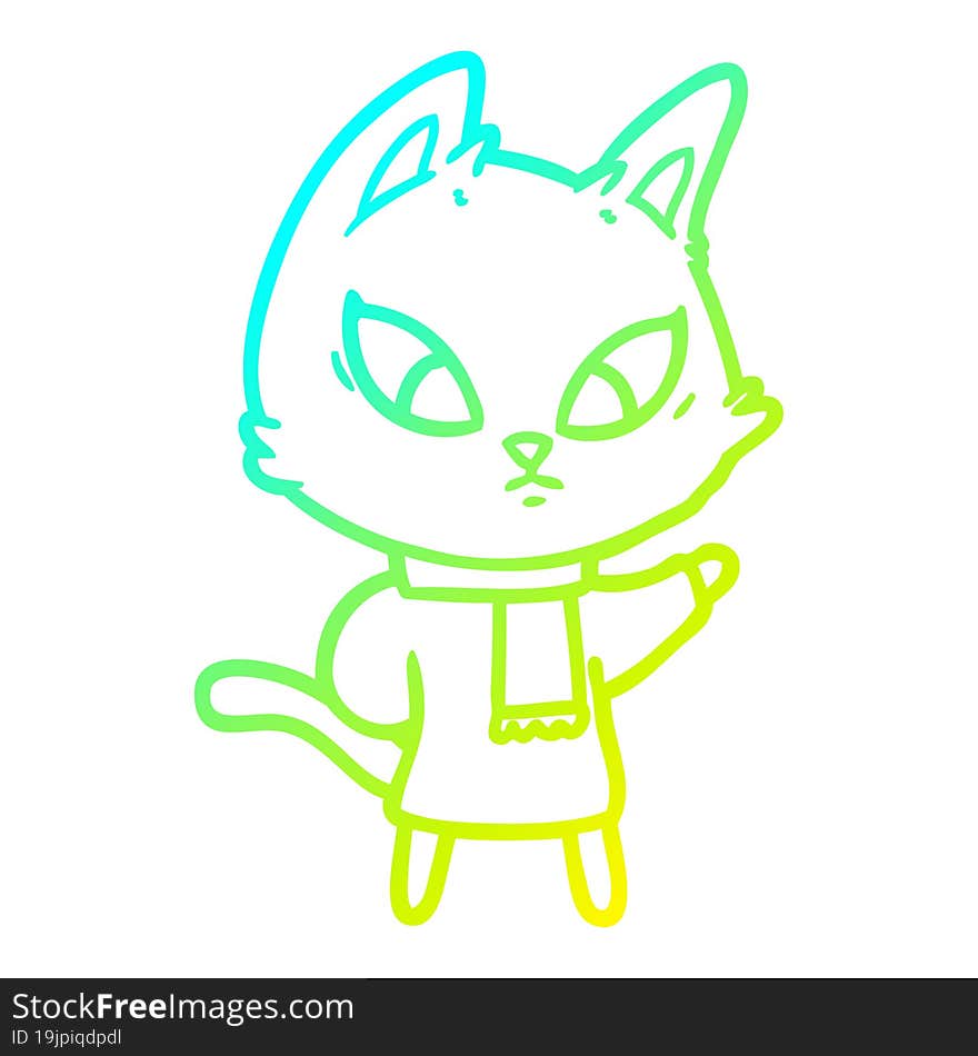 cold gradient line drawing confused cartoon cat