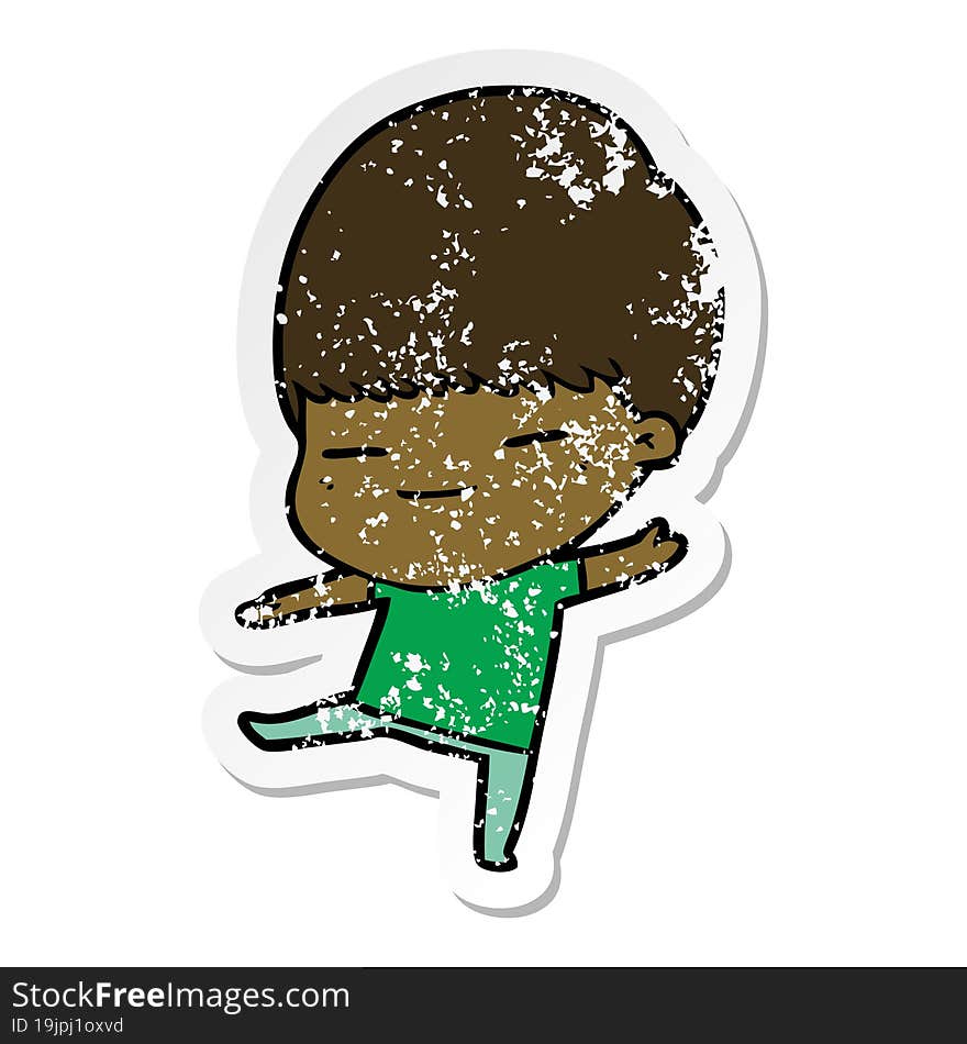 distressed sticker of a cartoon smug boy