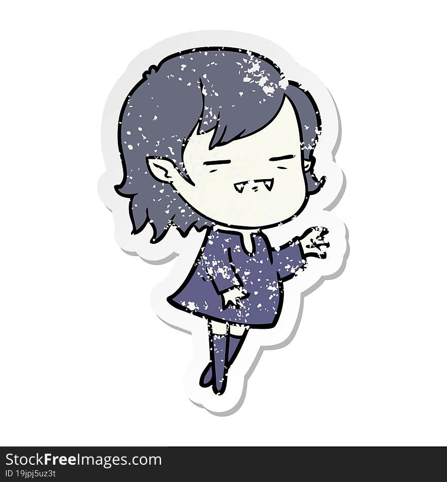 distressed sticker of a cartoon undead vampire girl reaching out