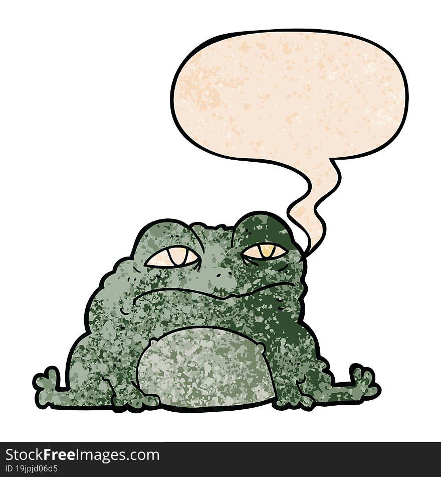 cartoon toad and speech bubble in retro texture style