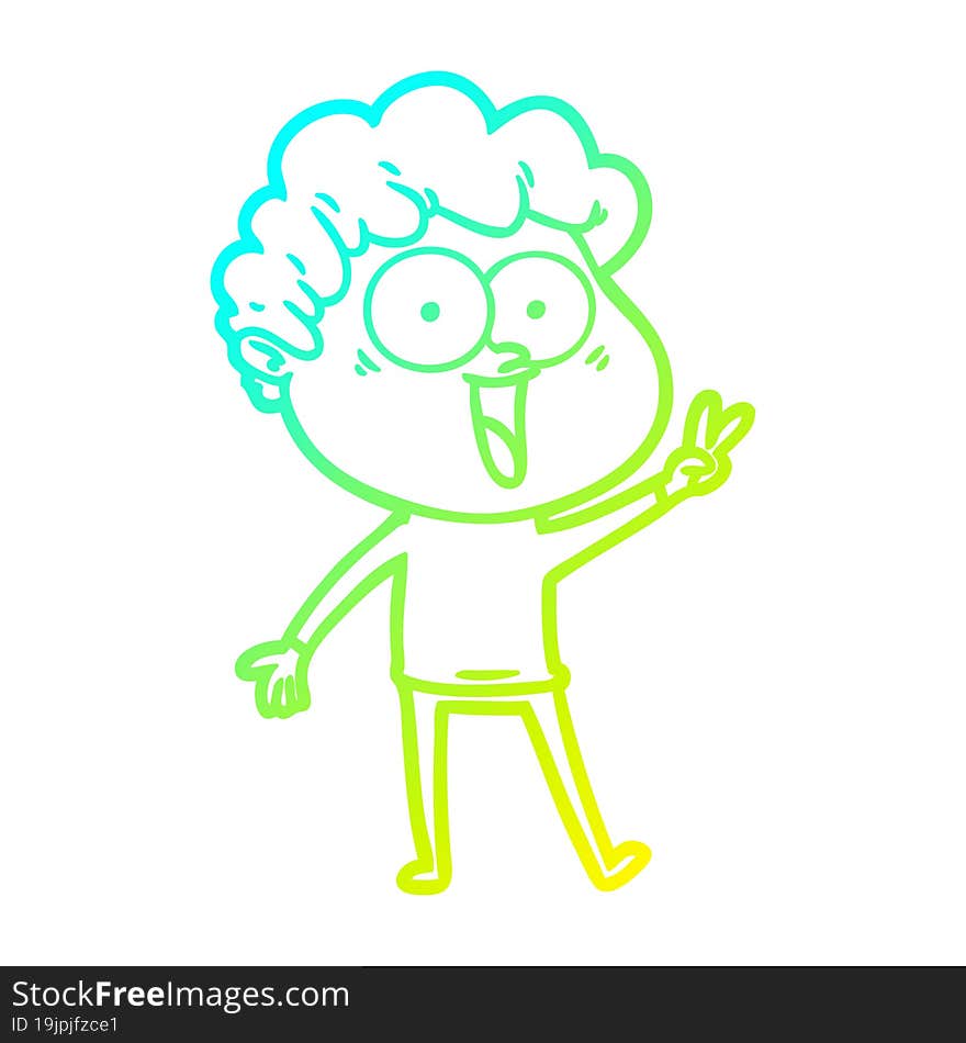 cold gradient line drawing cartoon happy man