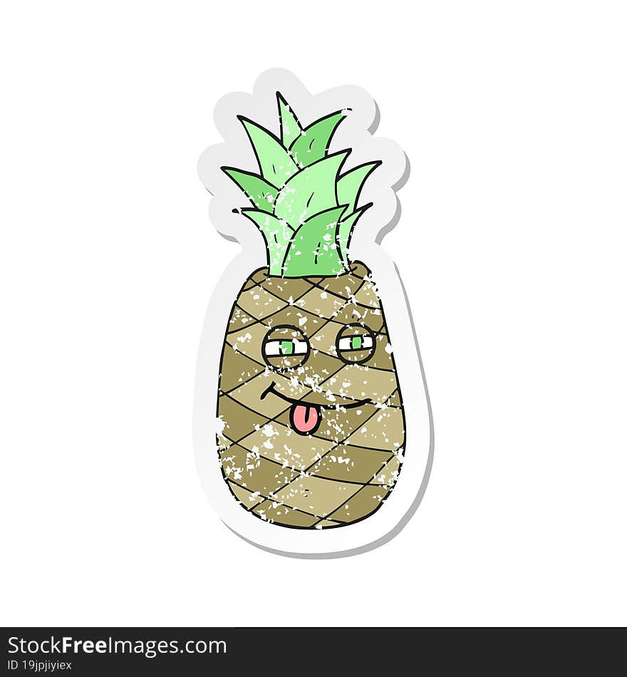 retro distressed sticker of a cartoon pineapple