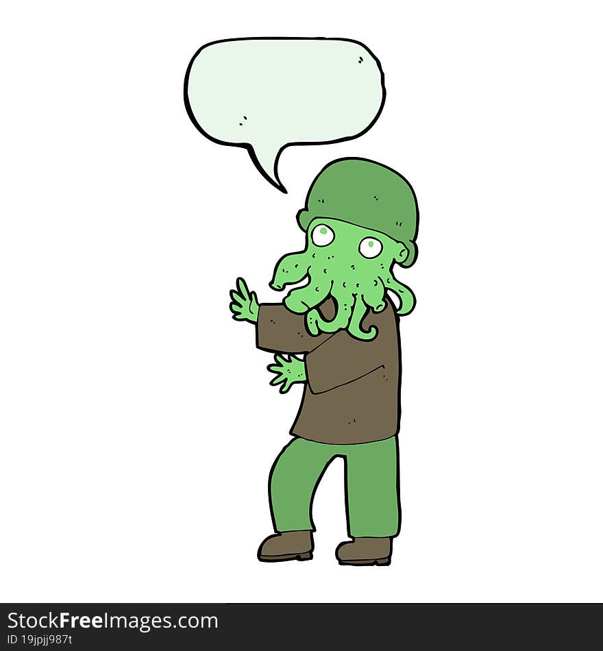 Cartoon Alien Man With Speech Bubble