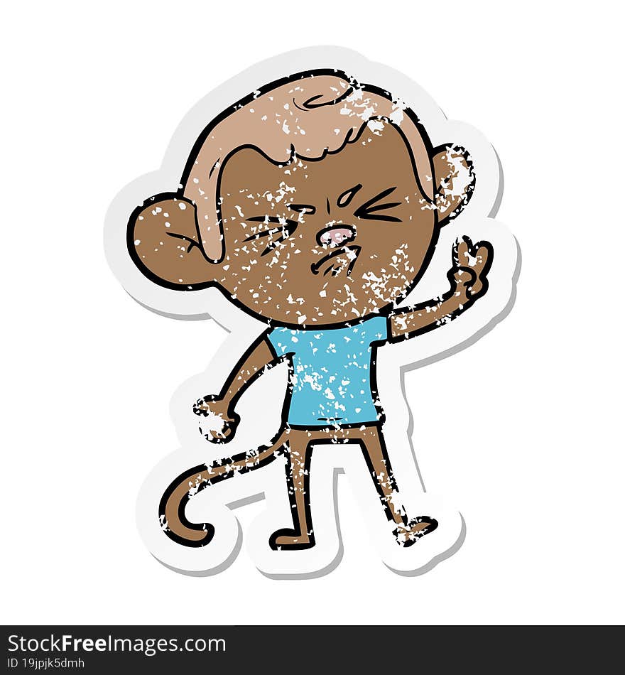 distressed sticker of a cartoon angry monkey