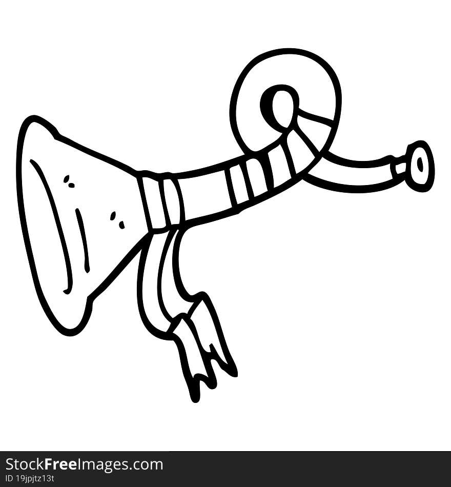 line drawing cartoon curled horn instrument