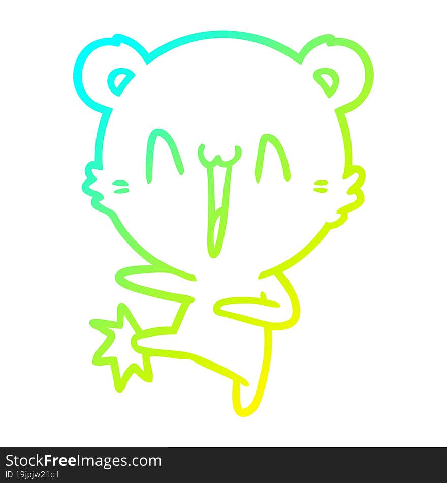 cold gradient line drawing happy bear kicking cartoon