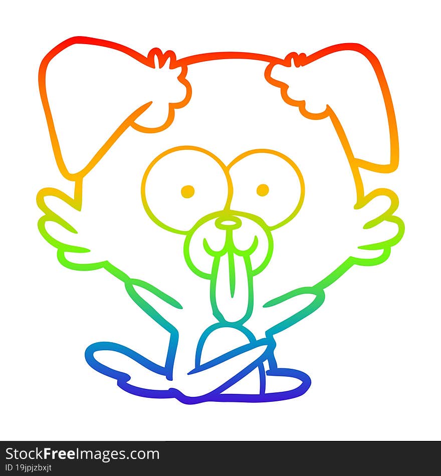 Rainbow Gradient Line Drawing Cartoon Dog With Tongue Sticking Out