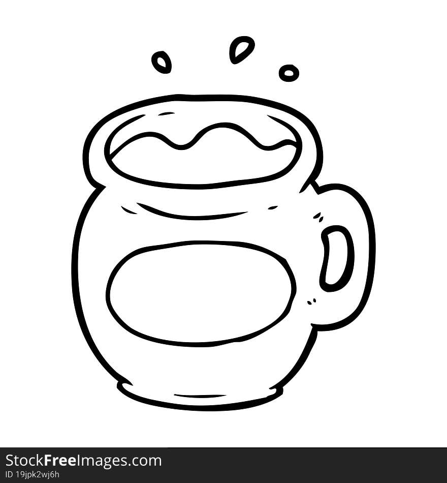 line drawing of a mug of coffee. line drawing of a mug of coffee