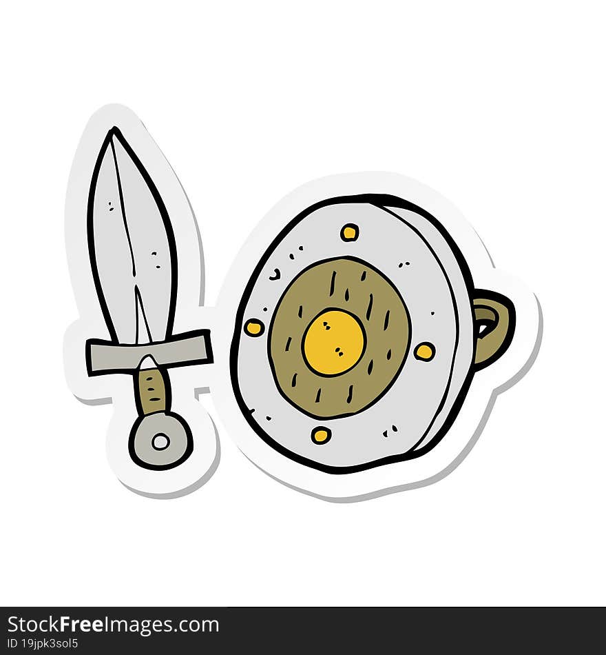 Sticker Of A Cartoon Sword And Shield