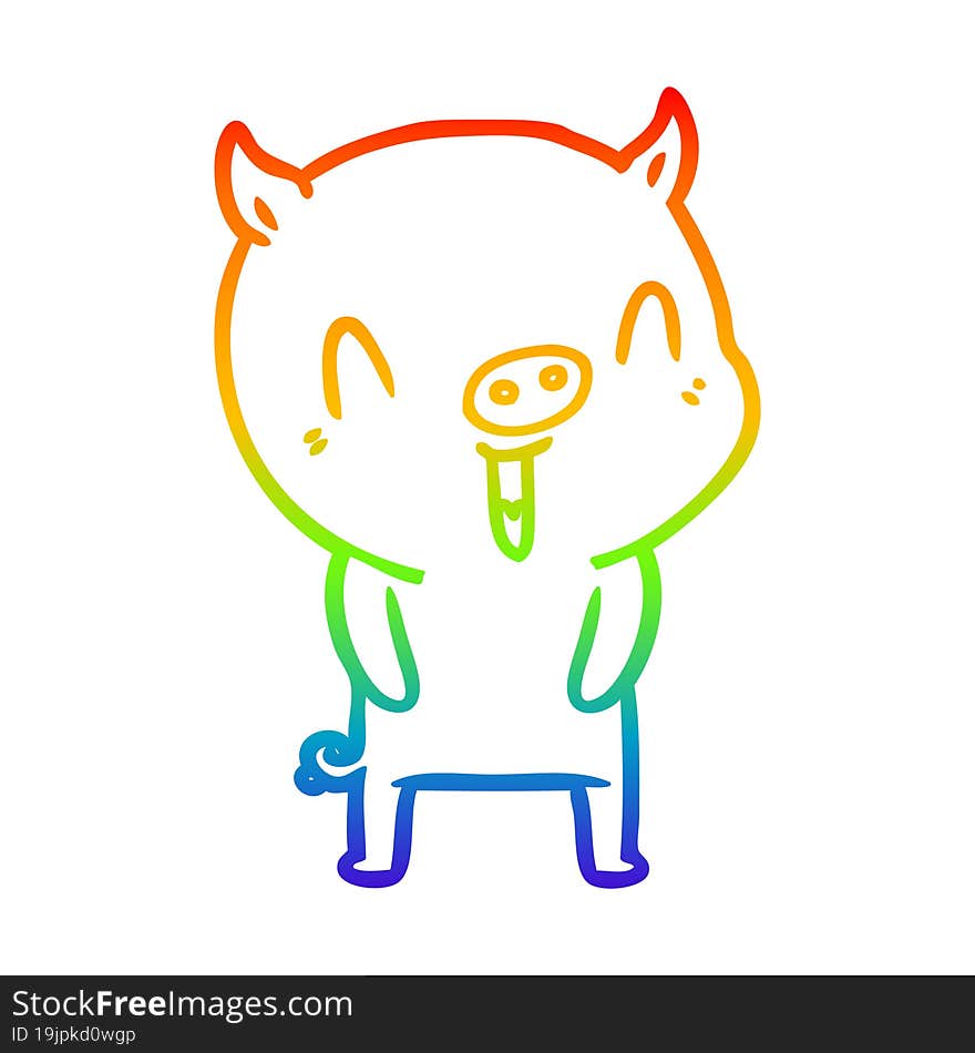 Rainbow Gradient Line Drawing Happy Cartoon Pig