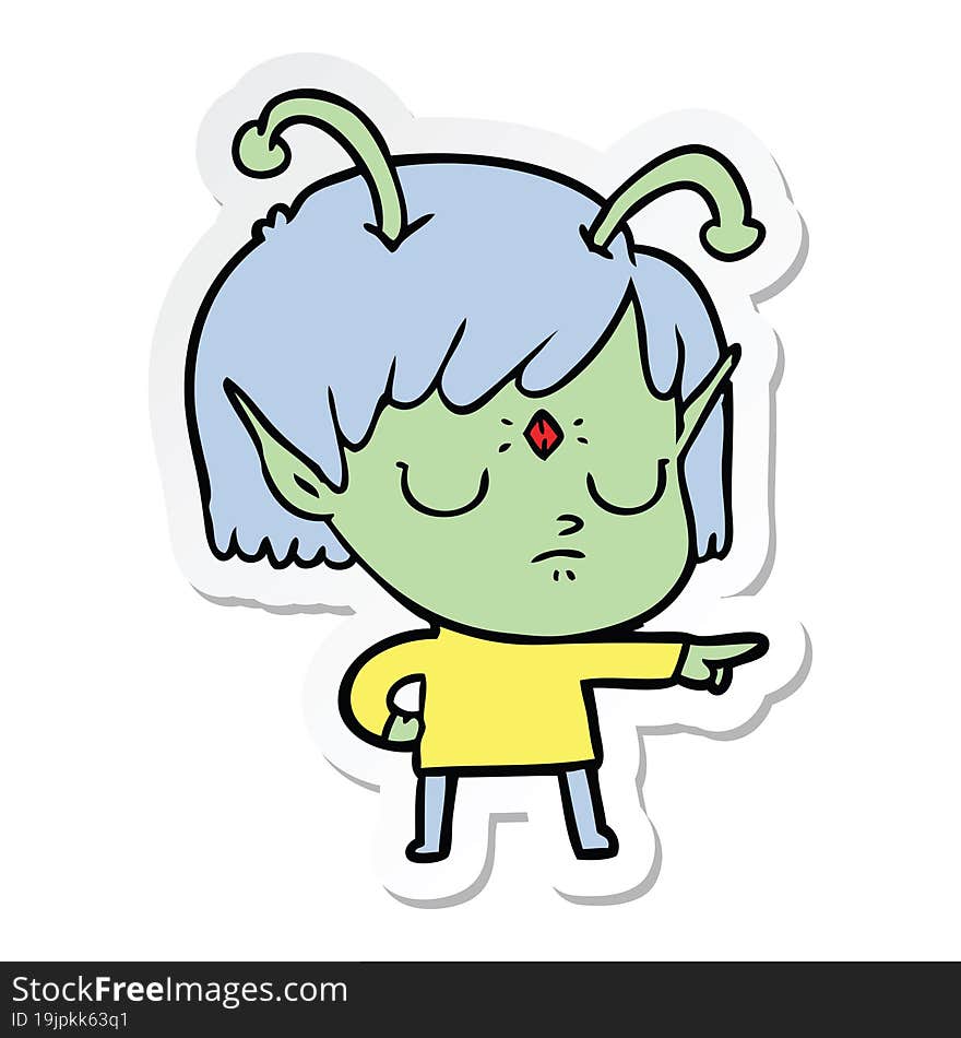 sticker of a cartoon alien girl