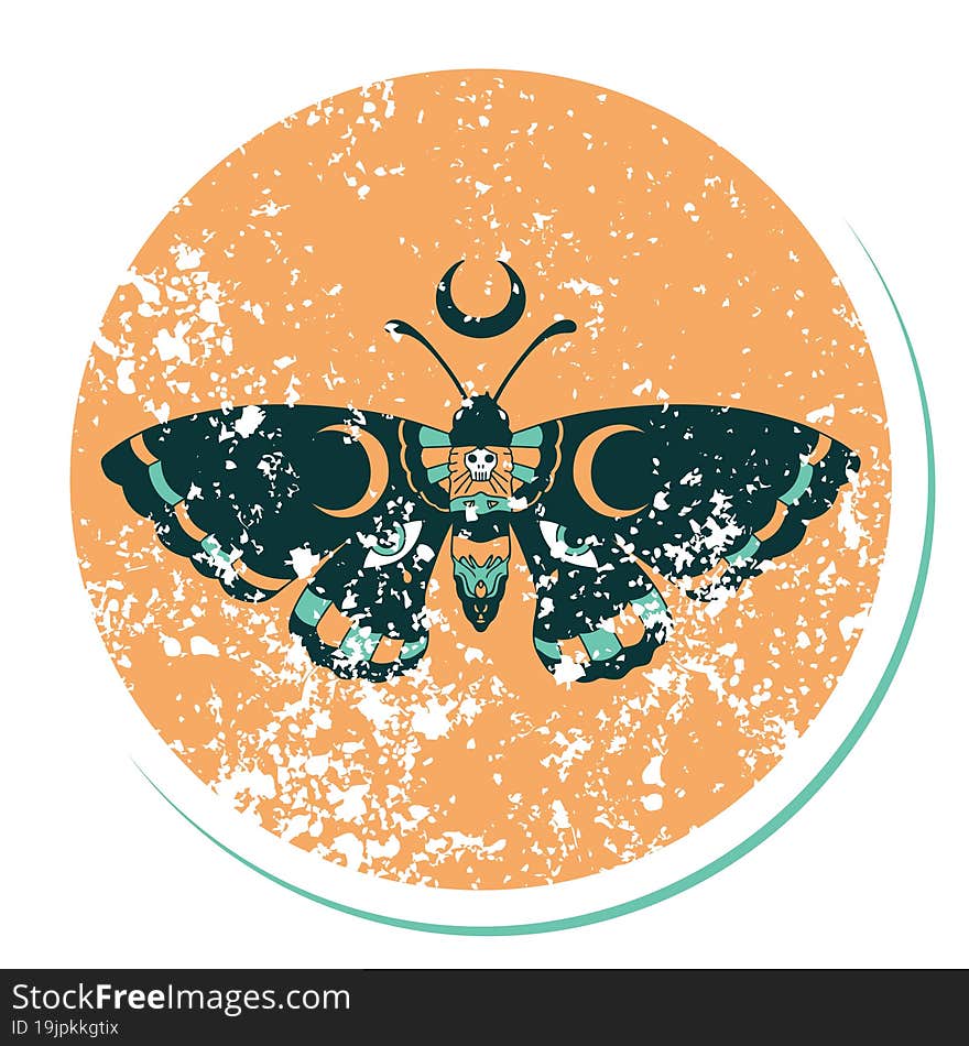 iconic distressed sticker tattoo style image of a moth. iconic distressed sticker tattoo style image of a moth