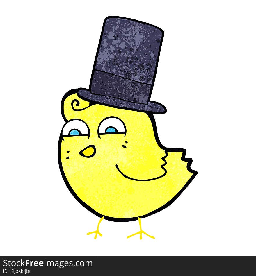 cartoon bird wearing top hat