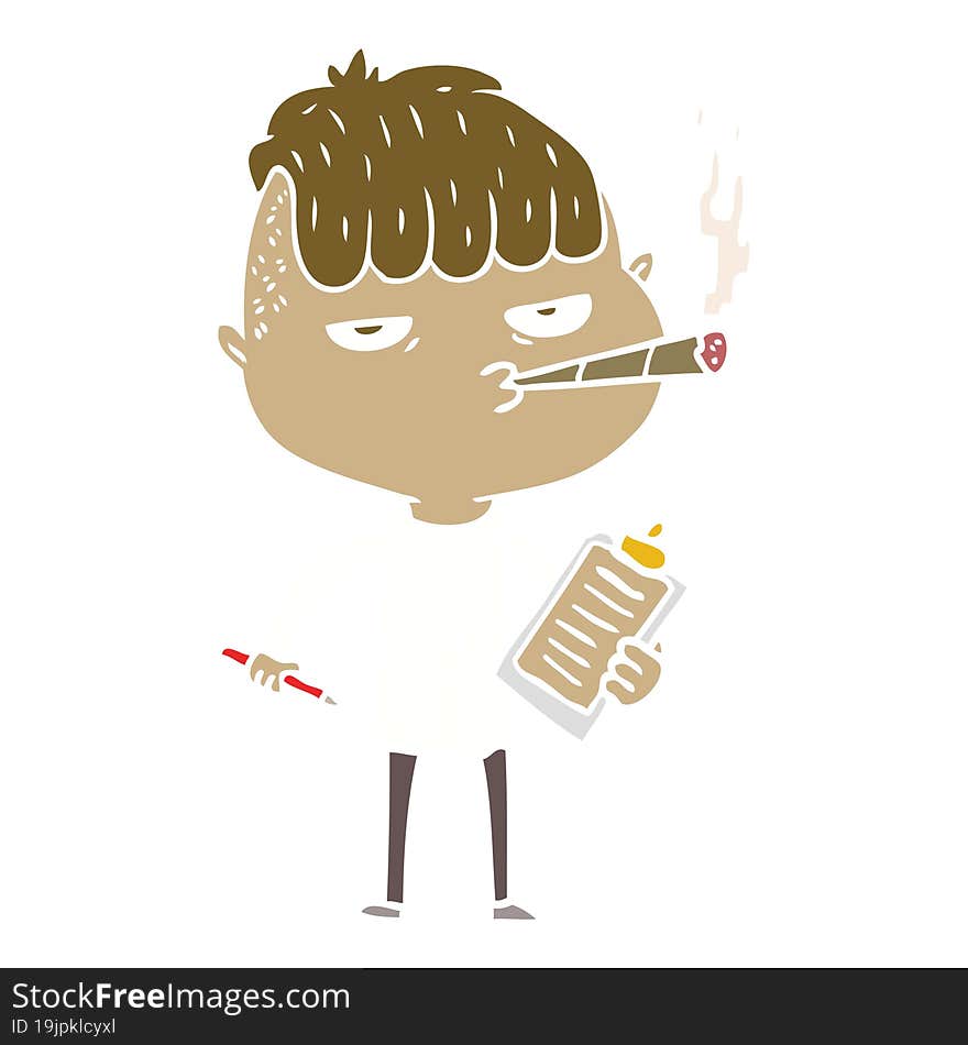 Flat Color Style Cartoon Salesman Smoking